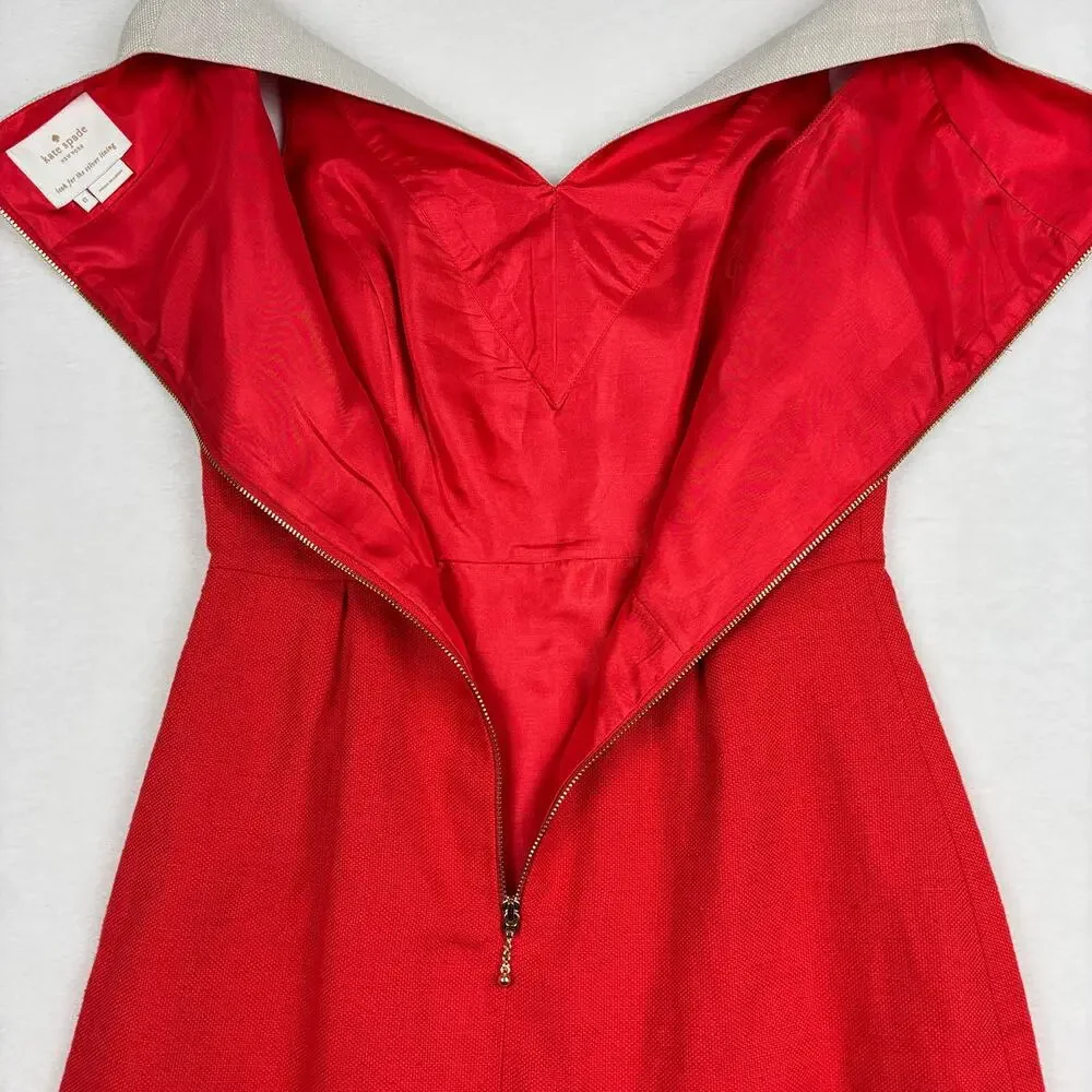 Kate Spade Red & Oat Linen Sleeveless V-Neck James Dress Size 0